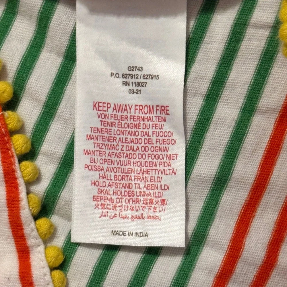 Mini Boden Girls Rainbow Striped Pom Pom Dress Size 5-6Y Multi Cotton